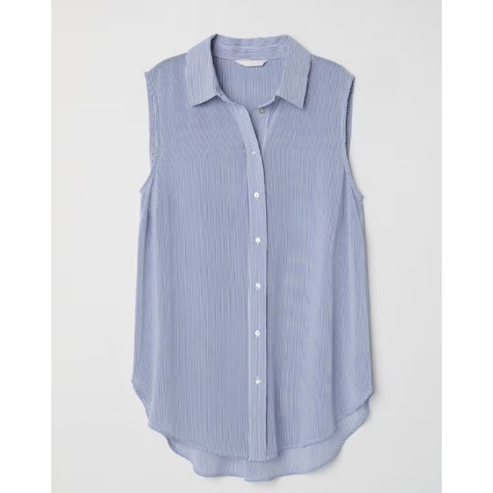 H&M Sleeveless Buttondown Striped Semi-Sheer Top Size 10